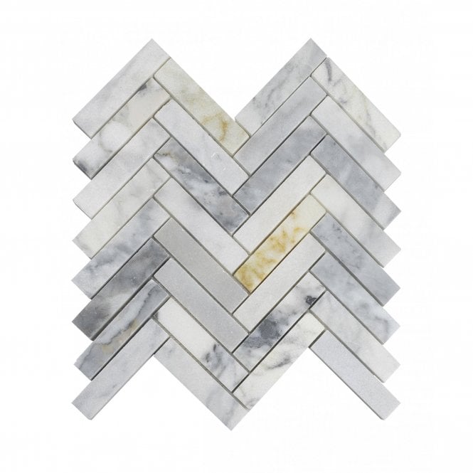 Arabescato Gold Honed Marble 28cm x 30.5cm Herringbone Mosaic Tile