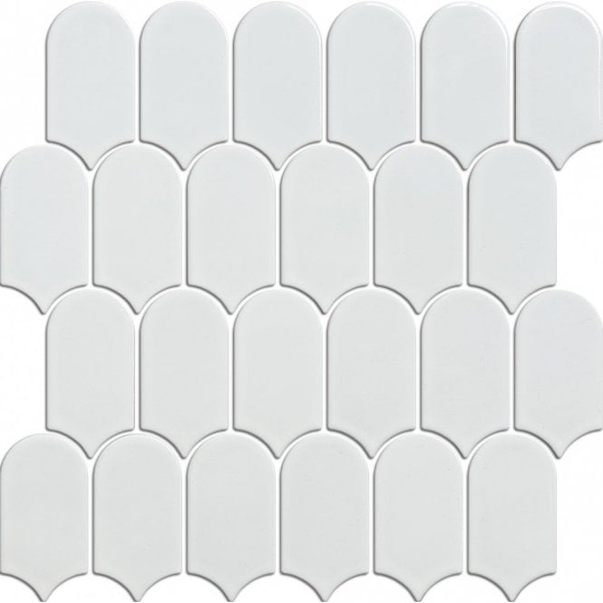Arcs Plain Matt White 29.7cm x 28.8cm Mosaic Tile