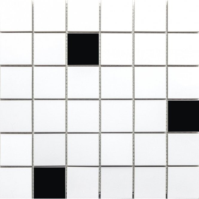 Arctic 48 White & Black High Gloss 30cm x 30cm Mosaic Tile