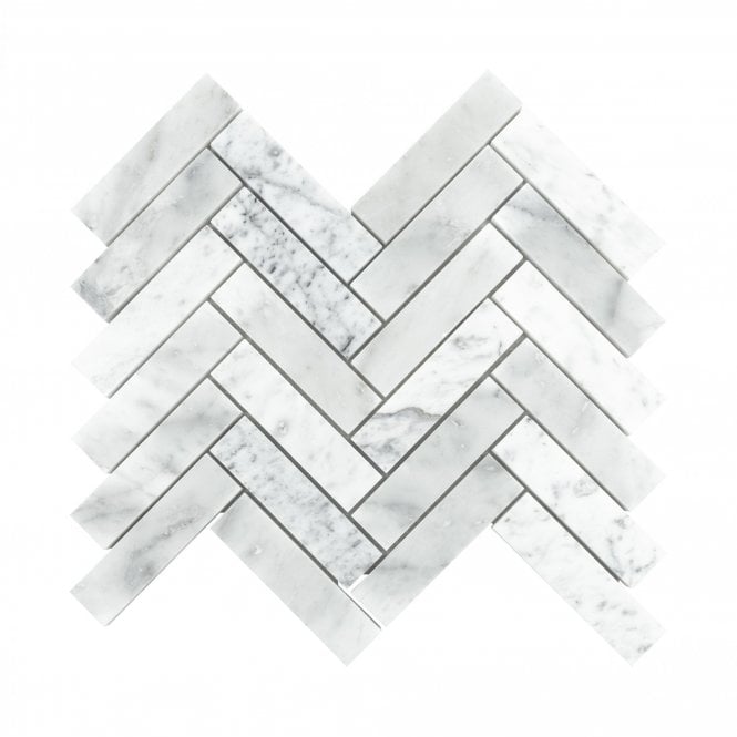 Bianco Venito Carrara Honed Marble 22.7cm x 28.1cm Herringbone Mosaic Tile