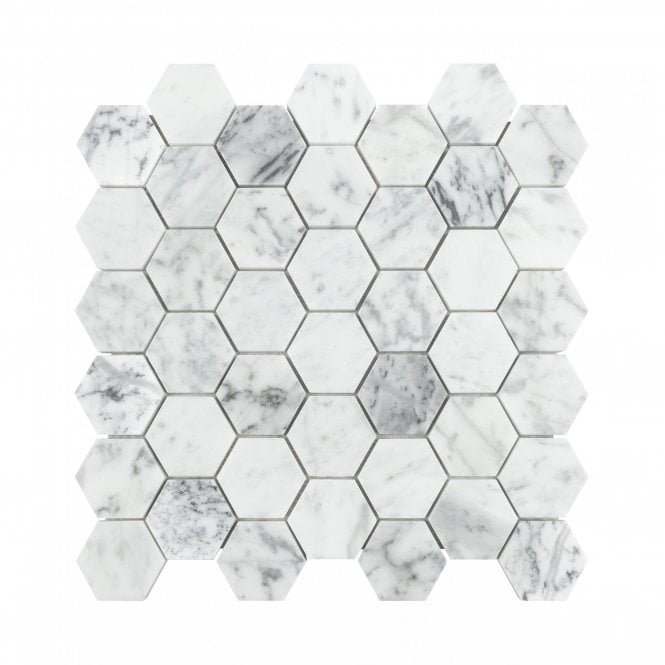 Bianco Venito Statuario Honed Marble 29.8cm x 30.5cm Hexagon Mosaic Tile