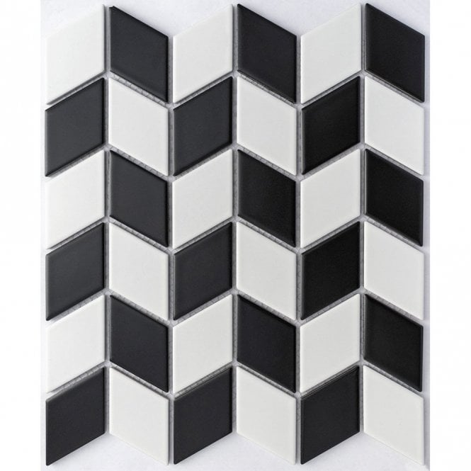 Bijou Chevron Matt White & Black Mix 30.75cm x 26.6cm Mosaic