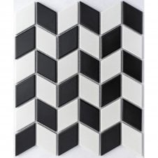 Bijou Chevron Matt White & Black Mix 30.75cm x 26.6cm Mosaic