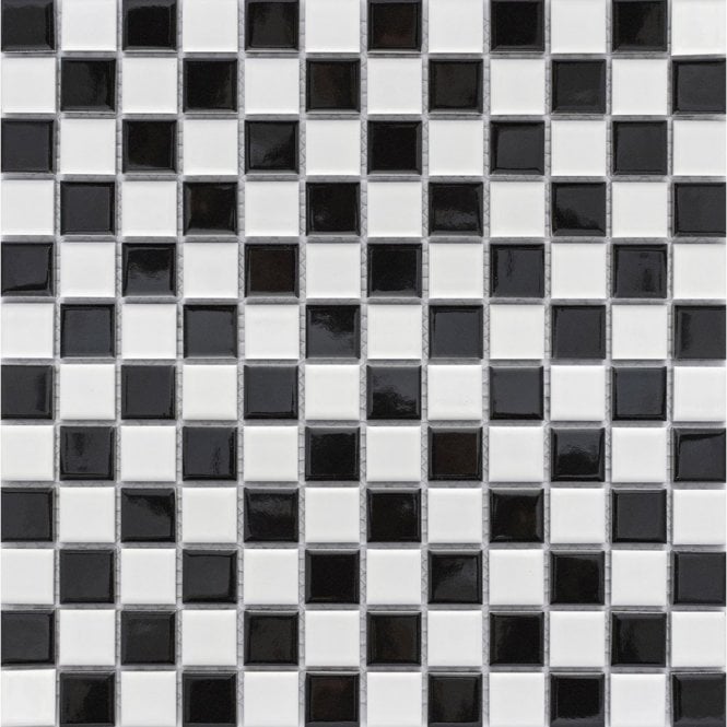 Black and White Chequer Gloss (2.3cm x 2.3cm) 30cm x 30cm Mosaic Tile