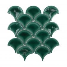 Bottle Green Crackle 27.3cm x 25.9cm Fan Mosaic Tile