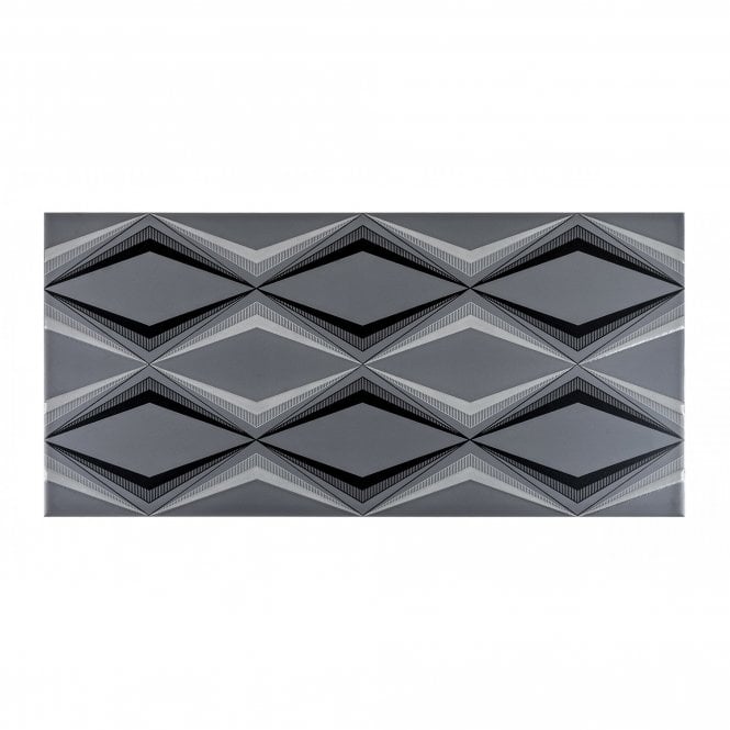 British Ceramic Tile Hemingway Diamond Décor Charcoal 25 x 50cm Wall Tile