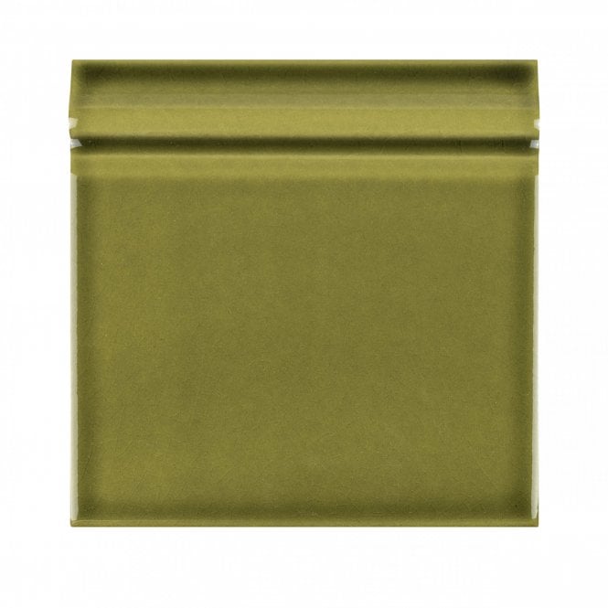 British Ceramic Tile Puddle Glaze Olive Green 15cm x 15cm Skirting Tile