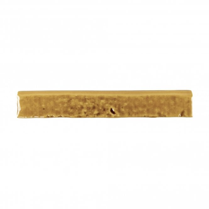 Brutalist Brick Crackle Bullnose Mustard 3.8cm x 23.5 cm Wall Tile
