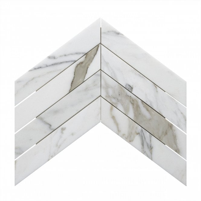 Calacatta Gold Honed & Polished Marble 26.2cm x 43.1cm Chevron Mosaic Tile