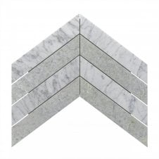 Carrara & Forest Green Honed Marble 26.2cm x 43.1cm Chevron Mosaic Tile
