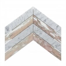 Carrara & Norwegian Rose Honed Marble 26.2cm x 43.1cm Chevron Mosaic Tile