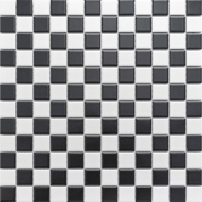 Chessboard Black and White Matt (2.3cm x 2.3cm) 30cm x 30cm Mosaic Tile