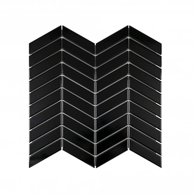 Chevron Gloss Black (2.3cm x 8.5cm) 28.5cm x 30cm Wall & Floor Tile