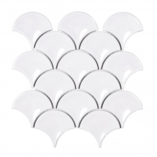 Cotton White Gloss 27.3cm x 25.9cm Fan Mosaic Tile