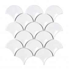 Cotton White Gloss 27.3cm x 25.9cm Fan Mosaic Tile