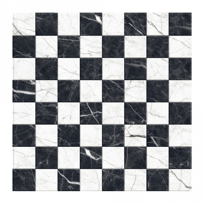 Darwin Black and White Marble-Effect Anti-Slip 40cm x 40cm Wall and Floor Tile