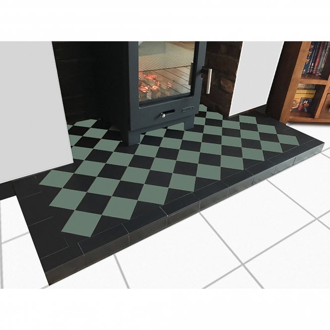 Diamond Green Chequer Fireplace Quarry Hearth Tile Set