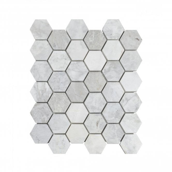 Dolomiti Carrara Honed Marble 28cm x 30.5cm Hexagon Mosaic Tile