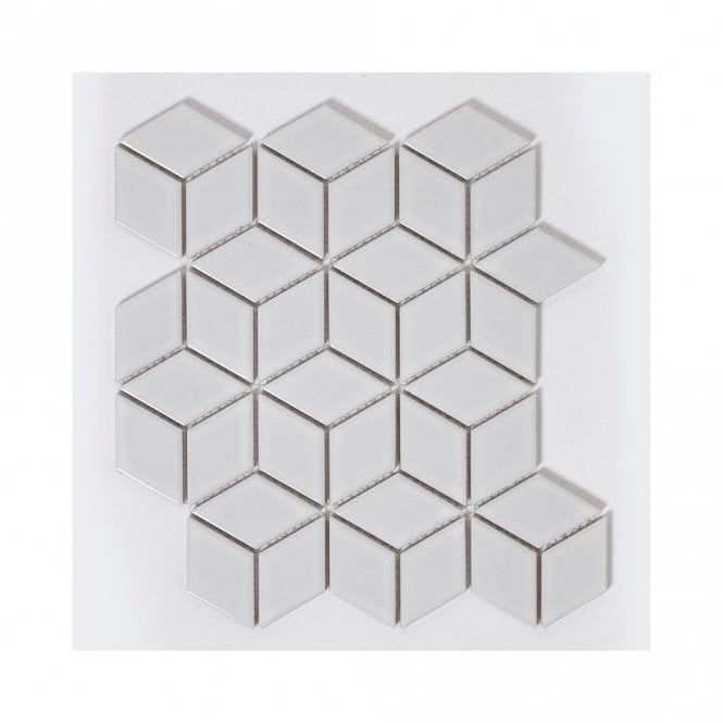 Gloss Hexacube 30.5cm x 26.5cm 3D White Mosaic Tiles
