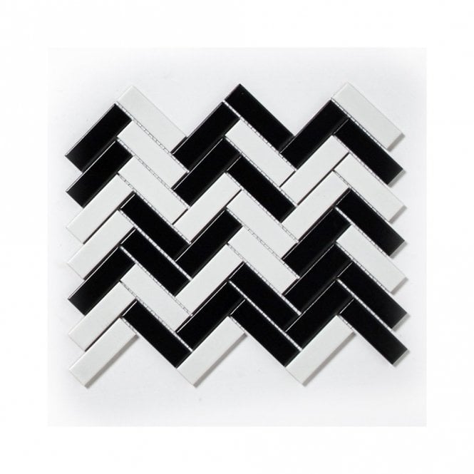 Herringbone Black and White Matt 31.8cm x 24.7cm Wall Mosaic