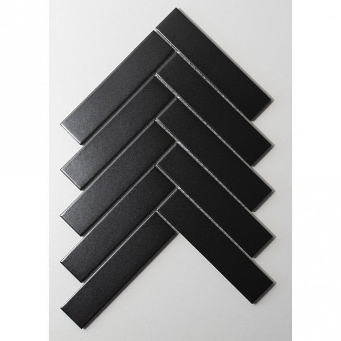Herringbone Black Matt 20.9cmx 24.7cm (3.2cmx 14.5cm) Wall Mosaic
