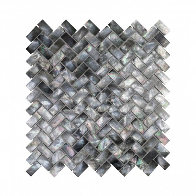 Herringbone Mother Of Pearl Black (1.5cm x 3cm) 27cm x 28.7cm Mosaic Tile