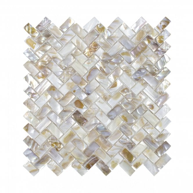 Herringbone Mother Of Pearl White (1.5cm x 3cm) 27cm x 28.7cm Mosaic Tile