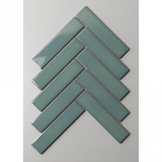 Herringbone Teal Gloss 20.9cmx 24.7cm (3.2cmx 14.5cm) Wall Mosaic