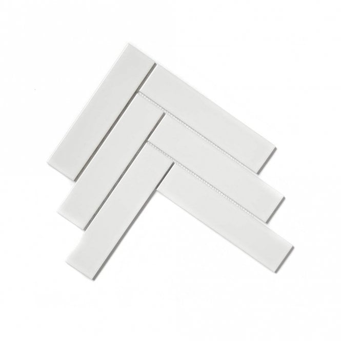 Herringbone White Gloss 20.4cm x 28cm (4.5cm x 19.5cm) Wall & Floor Mosaic