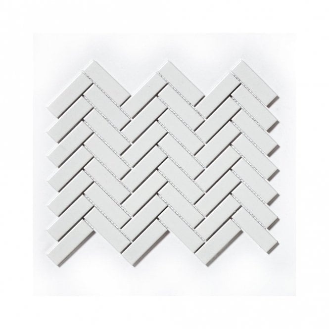 Herringbone White Gloss 31.8cm x 24.7cm Wall & Floor Mosaic