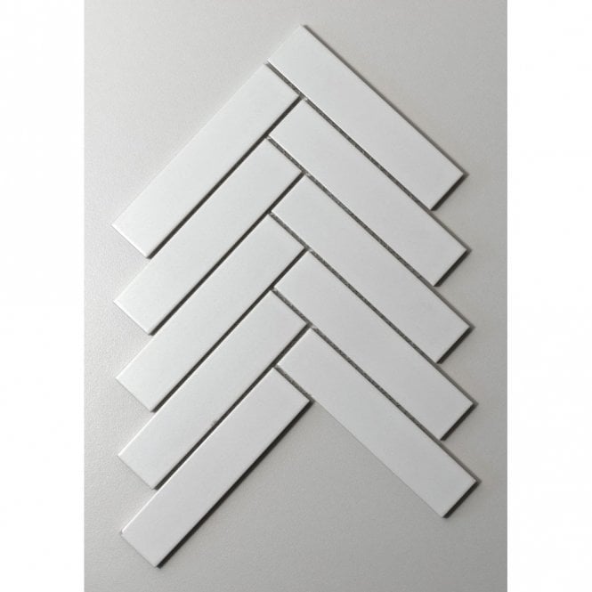 Herringbone White Matt 20.9cm x 24.7cm (3.2cm x 14.5cm) Wall Mosaic
