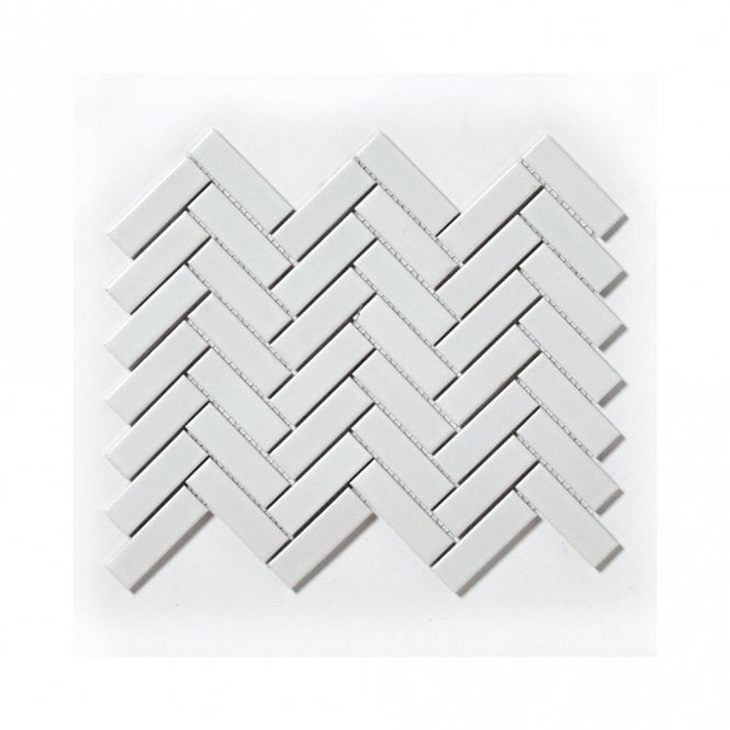 Herringbone White Matt & Gloss 31.8cm x 24.7cm Wall & Floor Mosaic