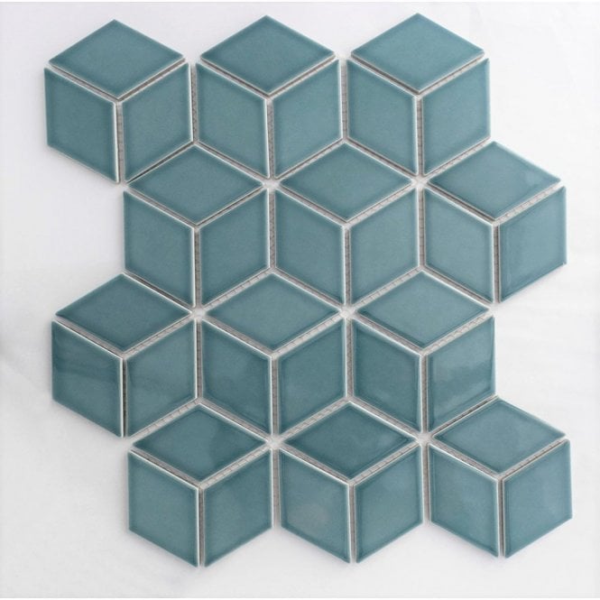Hexacube 3D Gloss Teal 30.5cm x 26.5cm Mosaic