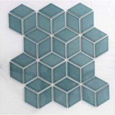 Hexacube 3D Gloss Teal 30.5cm x 26.5cm Mosaic