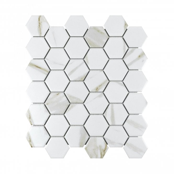 Hexagon Calacatta Matt (5.1cm x 5.9cm) 32.5cm x 28.1cm Mosaic Tile