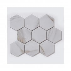 Hexagon Calacatta Matt (9.5cm x 9.5cm) 25.6cm x 19.7cm Mosaic Tile