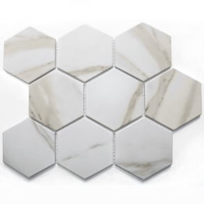 Hexagon Calacatta Matt 9.5cm x 9.5cm Mosaic Tile