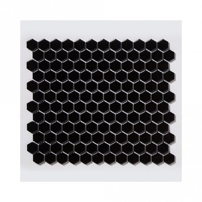Hexagon Gloss Black (2.3cm x 2.3cm) 30cm x 26cm Mosaic Tile