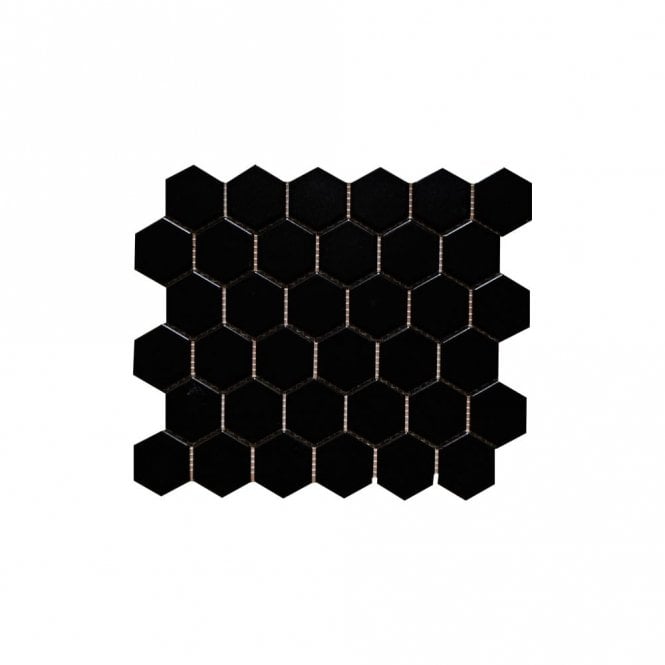 Hexagon Gloss Black (5.1 cm x 5.9cm) 32cm x 28cm Mosaic Tile
