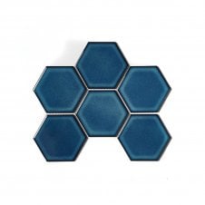 Hexagon Gloss Blue (9.5cm x 9.5cm) 25.6cm x 19.7cm Wall Mosaic