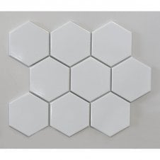 Hexagon Gloss White Mosaic (9.5cm x 9.5cm) 25.6cm x 19.7cm Wall & Floor Tile