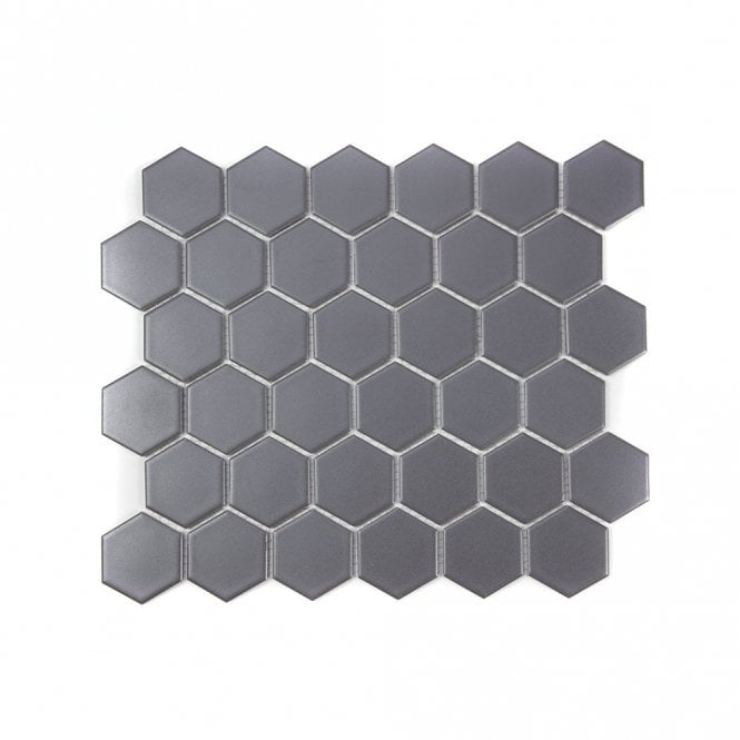 Hexagon Grey Matt (4.8 cm x 4.8cm) 32cm x 28cm Mosaic Tile