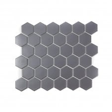 Hexagon Grey Matt (4.8 cm x 4.8cm) 32cm x 28cm Mosaic Tile