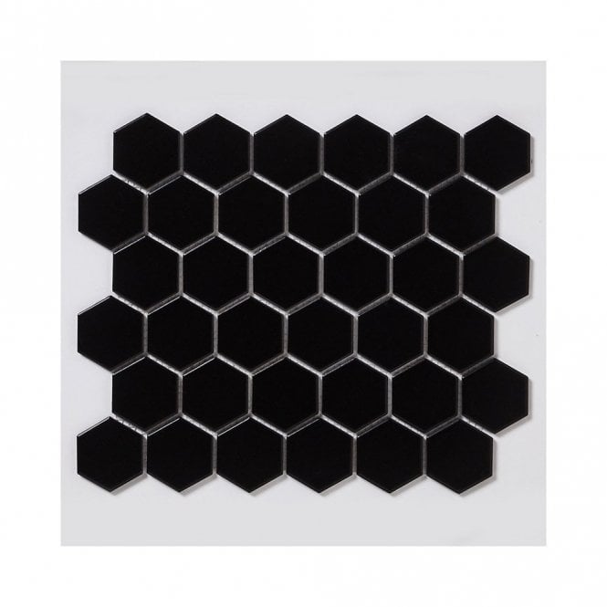 Hexagon Matt Black (5.1 cm x 5.9cm) 32cm x 28cm Mosaic Tile
