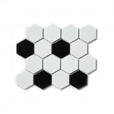 Hexagon Matt Black & White Mix (4.8cm x 4.8cm) 21.7cm x 18.7cm Mosaic Tile
