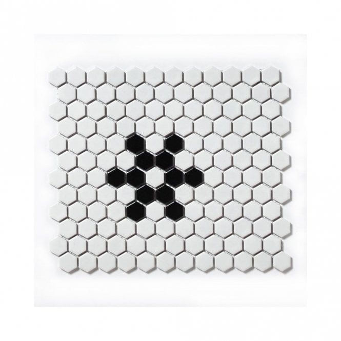 Hexagon Matt Black & White Snow (2.3cm x 2.3cm) 30m x 26cm Mosaic Tile