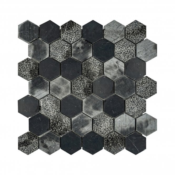 Hexagon Nero Marquina Mix (4.8cm x 4.8cm) 30.5cm x 29.8cm Mosaic Tile
