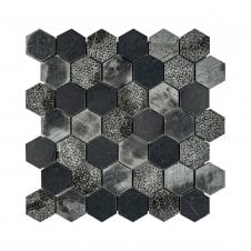 Hexagon Nero Marquina Mix (4.8cm x 4.8cm) 30.5cm x 29.8cm Mosaic Tile