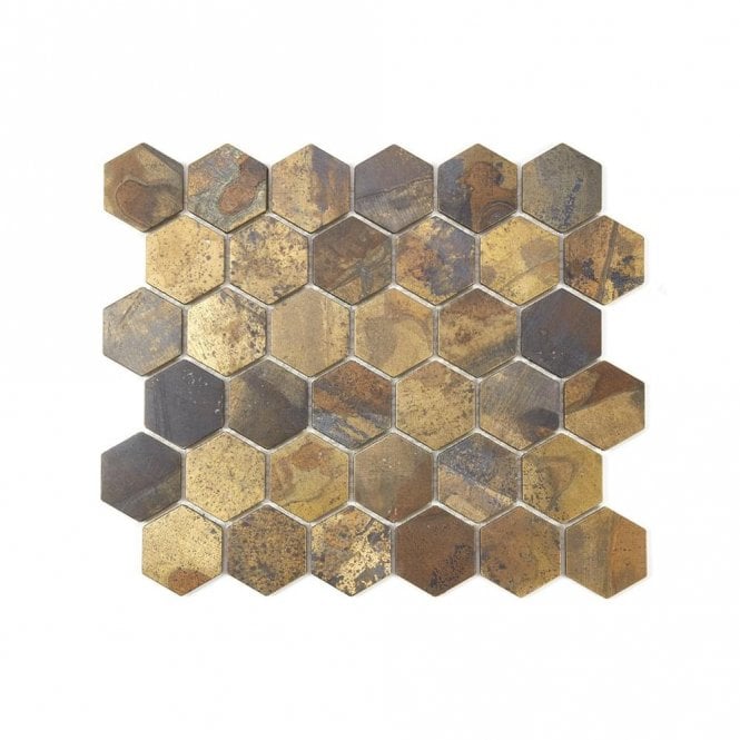 Hexagon Oxidised Gold (5.1cm x 5.9cm) 29.5cm x 30.5cm Mosaic Tile