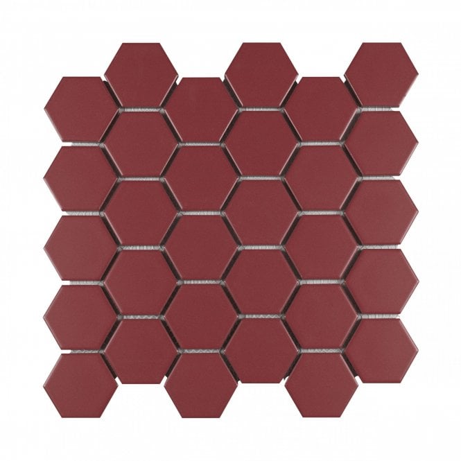 La Maison Strawberry Red 27.2cm x 28.2cm (5.1cm x 5.9cm) Hexagon Mosaic Tile